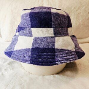 Warm Purple White Buffalo Plaid Sherpa Fleece Bucket Panama Hat Unisex Size M/L